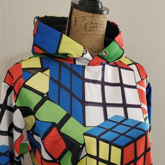 RUBIK'S CUBE long sleeve hoodie front pocket Large gamer 80s fidget toy - Picture 6 of 10
